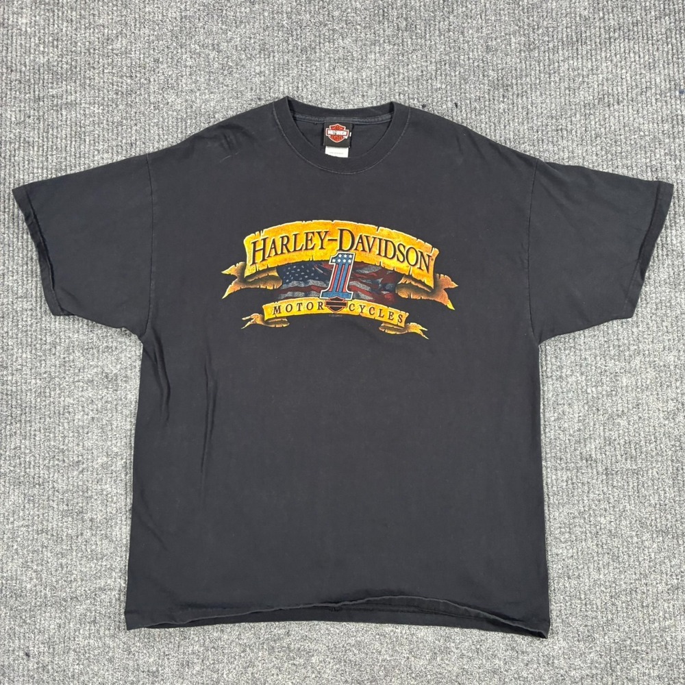 Harley-Davidson Motorcycles Eagle Flag Graphic Shirt Mens XL Black Short Sleeve